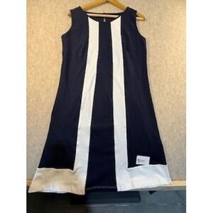 Duffield Lane Ginny Dress Womens Medium Navy White Colorblock Sleeveless Shift
